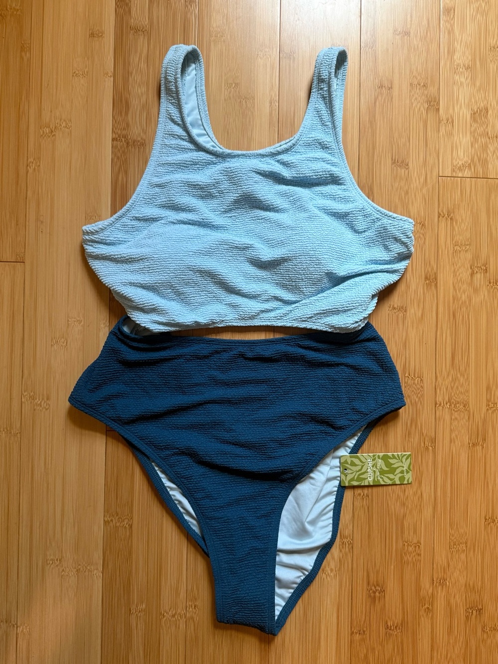 Cupshe Two-Tone Light Blue and Deep Blue Ribbed One-Piece Set